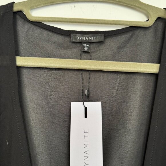 $50 Retail – Dynamite Jet Black Sheer Tie Front Blouse XL NWT - Picture 3 of 7